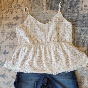 Lace overlay peplum tank top